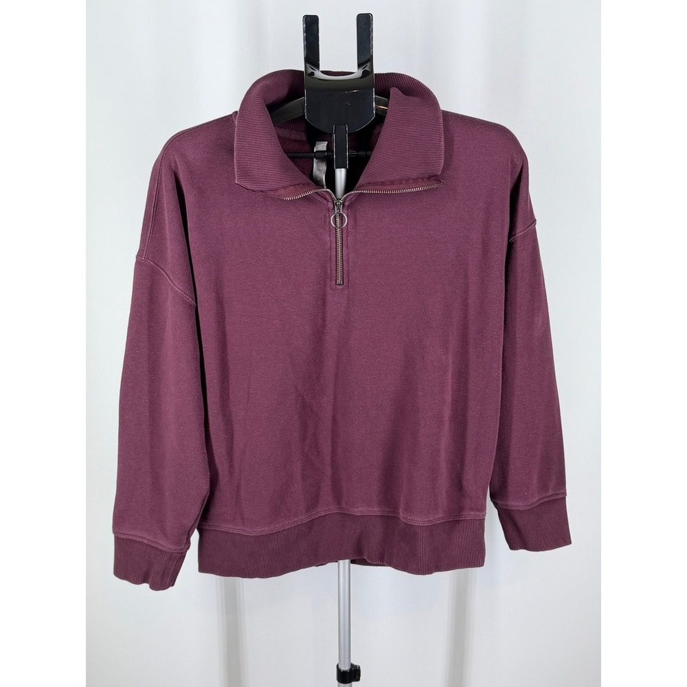 Athleta Womens Quarter Zip Fleece Sweatshirt Burgundy Plum Pullover Size M